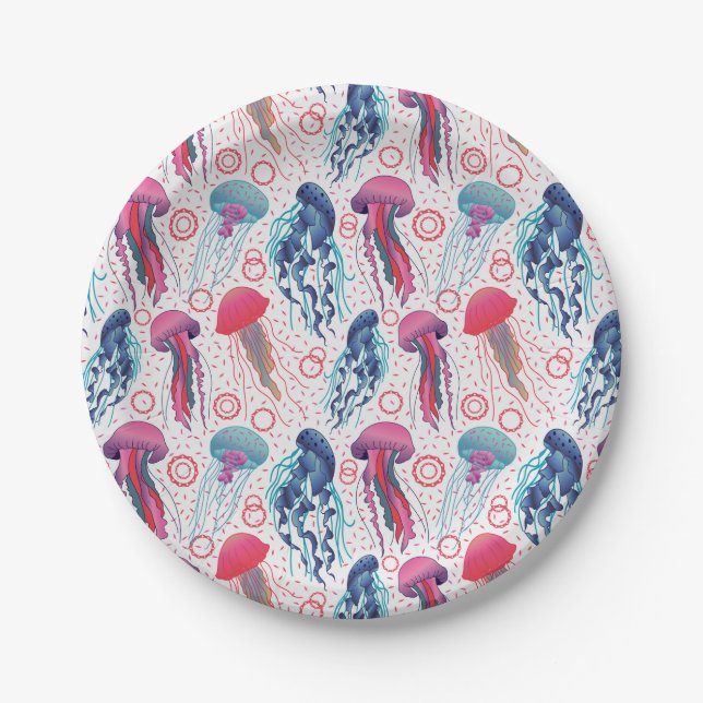 Colourful Jelly fishes Paper Plate (Front)