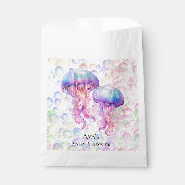 Colourful Jellyfish and Bubbles Girl Baby Shower Favour Bags (Front)