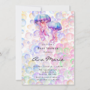 Colourful Jellyfish and Bubbles Girl Baby Shower Invitation
