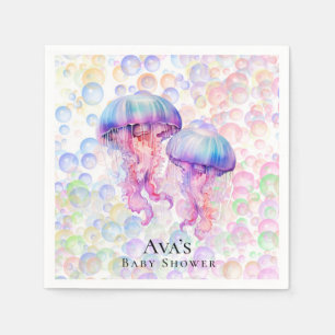 Colourful Jellyfish and Bubbles Girl Baby Shower Napkin