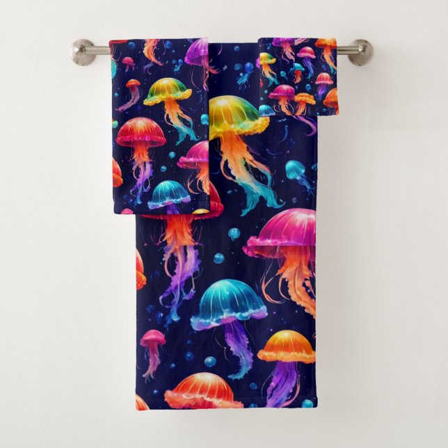Colourful Jellyfish  Bath Towel Set (Insitu)