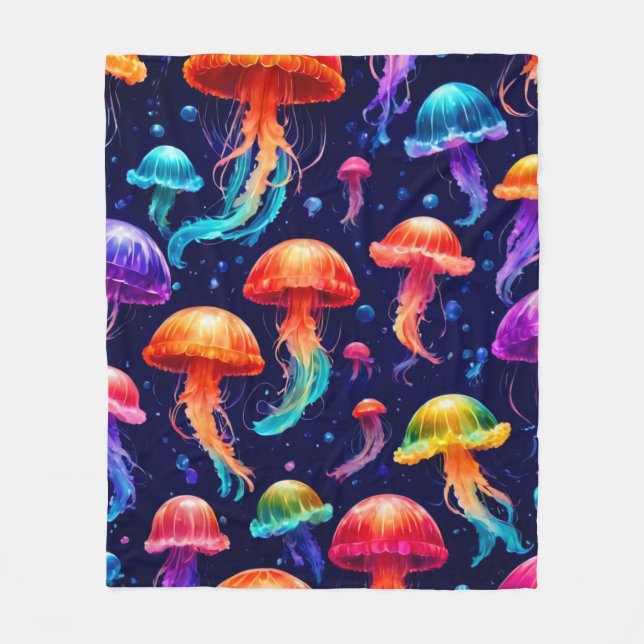 Colourful Jellyfish  Fleece Blanket (Front)