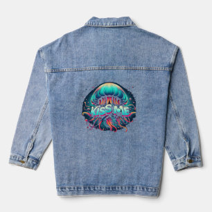 Colourful Jellyfish Illustration With Kiss Me Text Denim Jacket