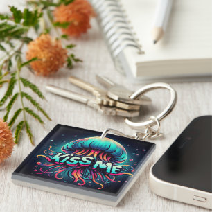 Colourful Jellyfish Illustration With Kiss Me Text Key Ring