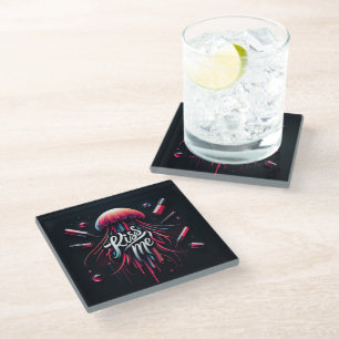 Colourful Jellyfish Illustration With Vibrant Typo Glass Coaster
