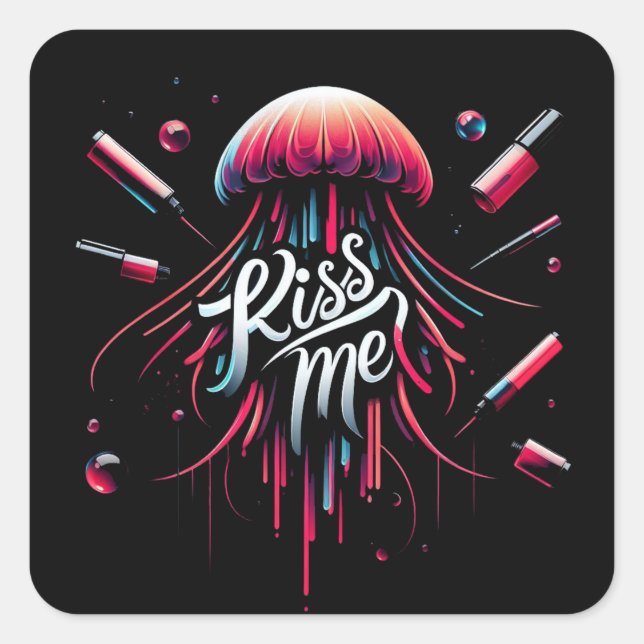 Colourful Jellyfish Illustration With Vibrant Typo Square Sticker (Front)