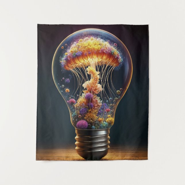 Colourful jellyfish lamp dreamlike ocean magic tapestry (Front)