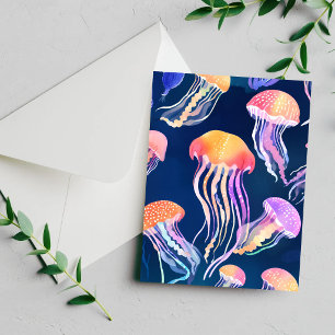 Colourful Jellyfish Ocean Animal Watercolor Card