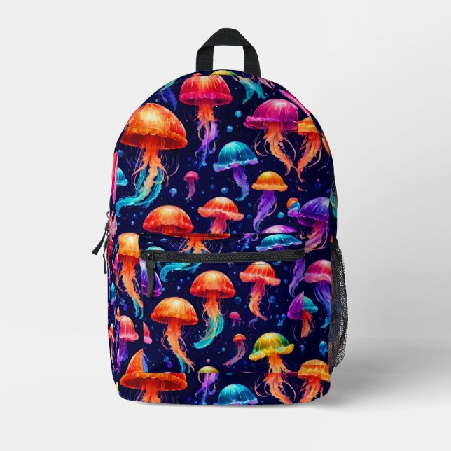 Colourful Jellyfish  Printed Backpack (Front)