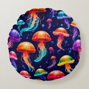 Colourful Jellyfish  Round Cushion