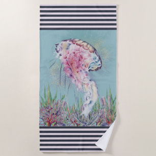 Colourful Jellyfish Stripes Beach Towel