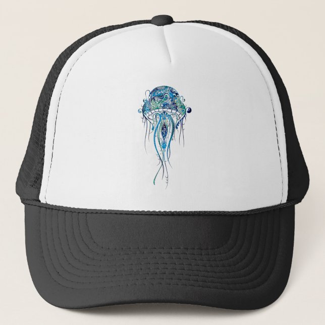 Colourful Jellyfish Tattoo Style Trucker Hat (Front)
