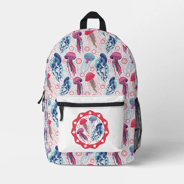Colourful Jellyfishes Printed Backpack (Front)