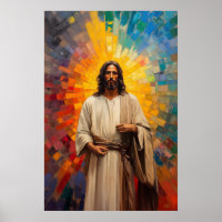 Colourful Jesus Christ Portrait Abstract Mosaic Ar