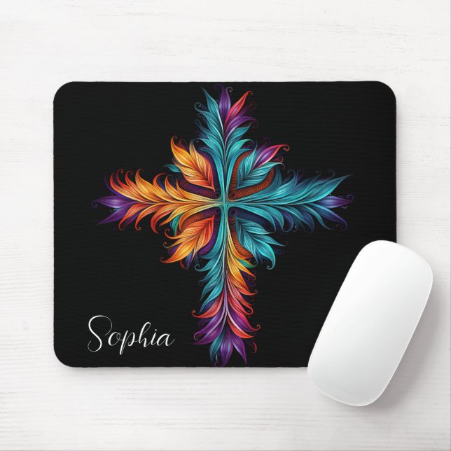 Colourful Jesus Cross Art Jesus Illustration Mouse Mat (With Mouse)