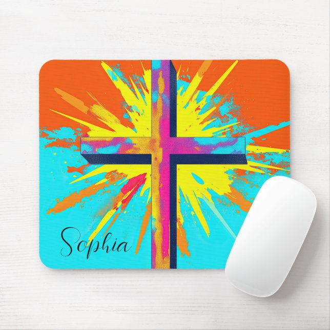 Colourful Jesus Cross Jesus Illustration Custom Mouse Mat (With Mouse)