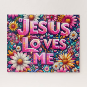 Colourful Jesus Loves Me Jigsaw Puzzle