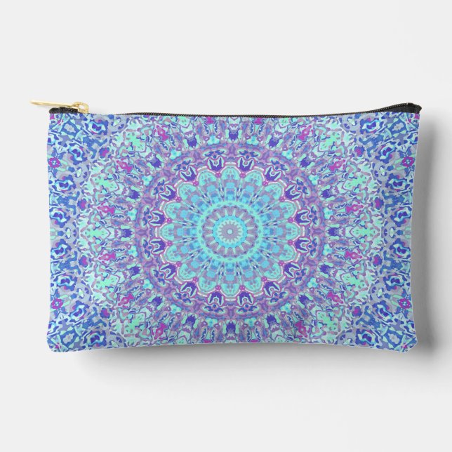 Colourful Jewel Tone Boho Hippie Trippy Mandala Accessory Pouch (Front)