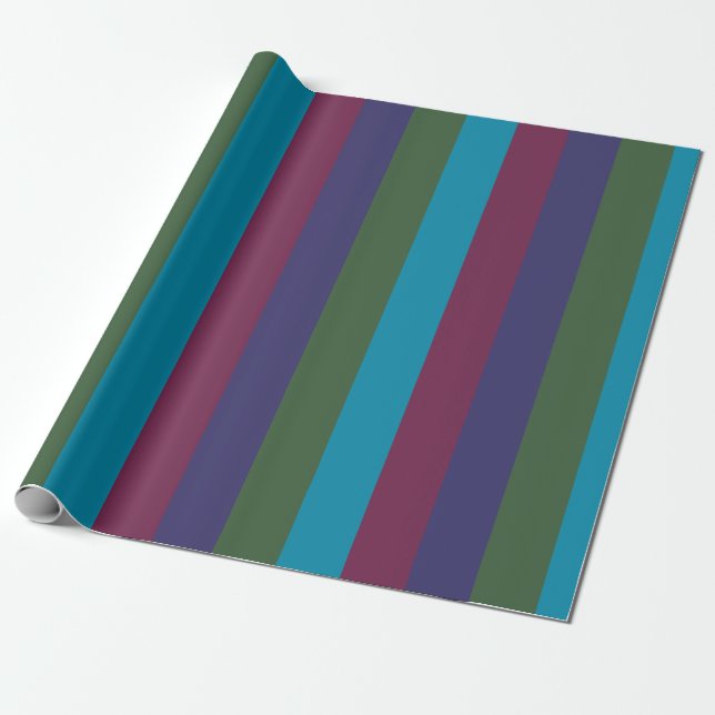 Colourful Jewel Tone Christmas Stripes Wrapping Paper (Unrolled)