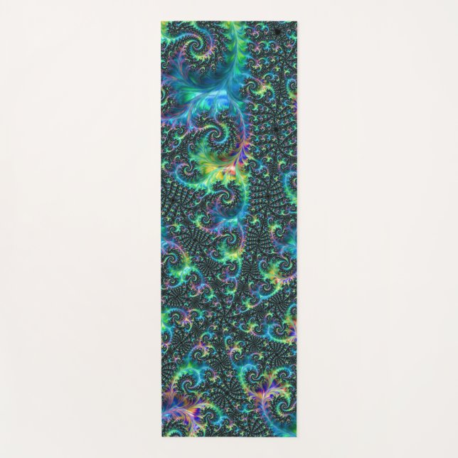 Colourful Jewel Tone Fractal Spiral Abstract Art Yoga Mat (Front)