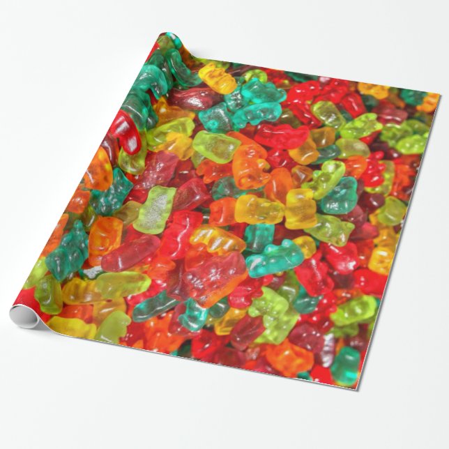 Colourful Jewel Toned Fruity Gummy Bears Candy Wrapping Paper (Unrolled)