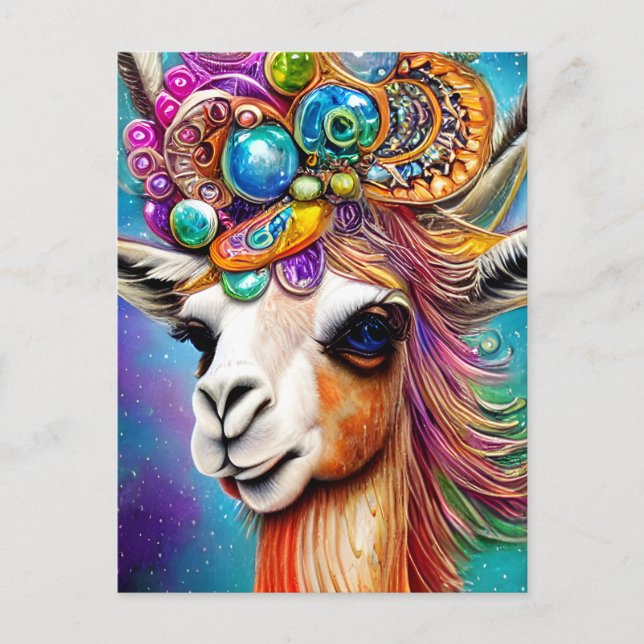 Colourful Jewelled Llama Postcard (Front)