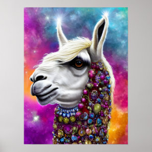 Colourful Jewelled Llama Poster