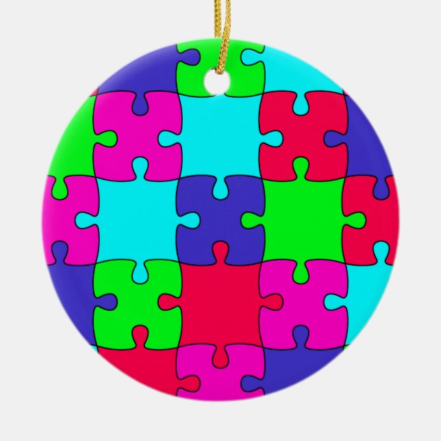 Colourful Jigsaw Puzzle Ceramic Tree Decoration (Front)