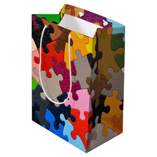 colourful jigsaw puzzle medium gift bag (Back Angled)