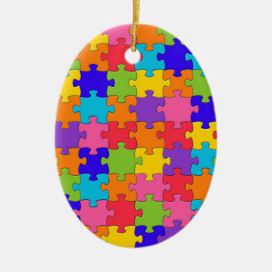 Colourful Jigsaw Puzzle Pattern Ceramic Tree Decoration