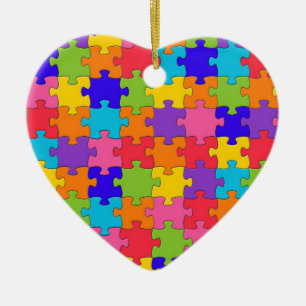 Colourful Jigsaw Puzzle Pattern Ceramic Tree Decoration