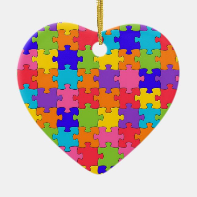 Colourful Jigsaw Puzzle Pattern Ceramic Tree Decoration (Front)