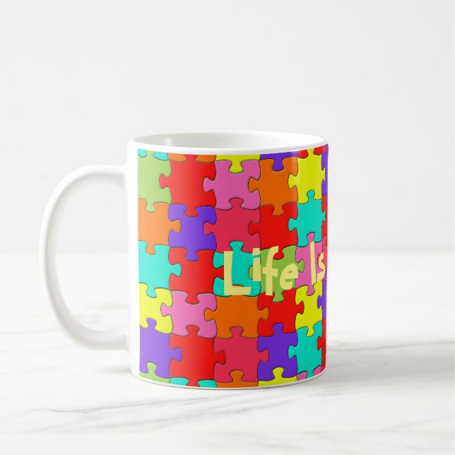 Colourful Jigsaw Puzzle Pattern Coffee Mug (Left)