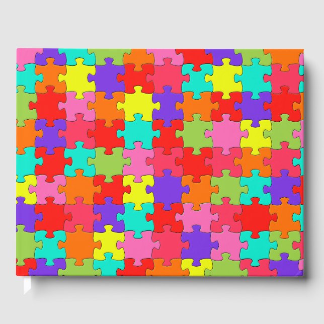 Colourful Jigsaw Puzzle Pattern Guest Book (Front)