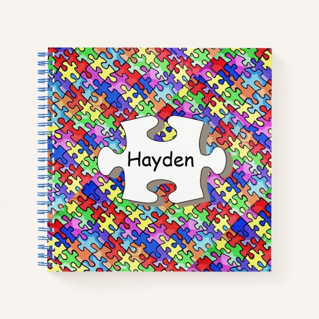 Colourful Jigsaw Puzzle Pattern Personalised Notebook (Front)