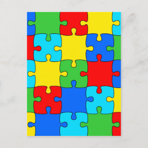 Colourful jigsaw puzzle pattern postcard
