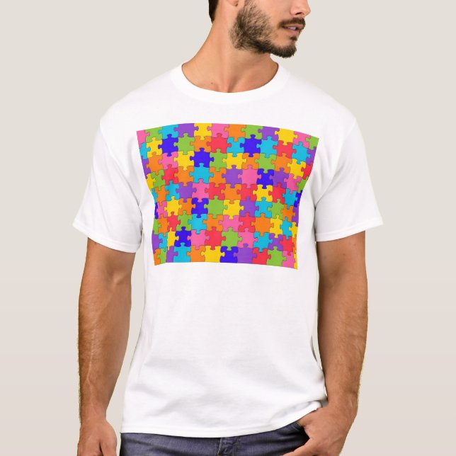 Colourful Jigsaw Puzzle Pattern T-Shirt (Front)