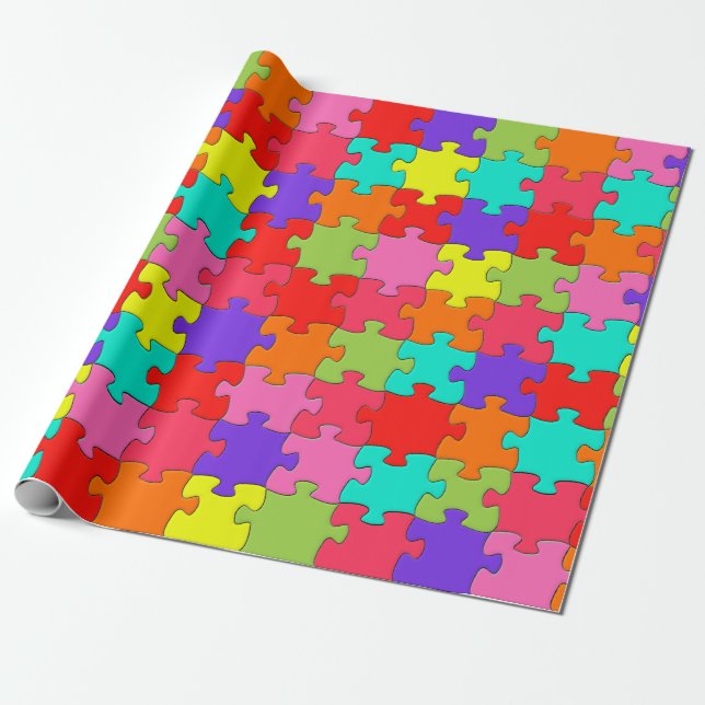 Colourful Jigsaw Puzzle Pattern Wrapping Paper (Unrolled)