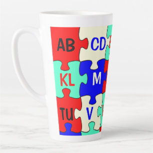 Colourful Jigsaw Puzzle Pieces & Alphabet Letters Latte Mug