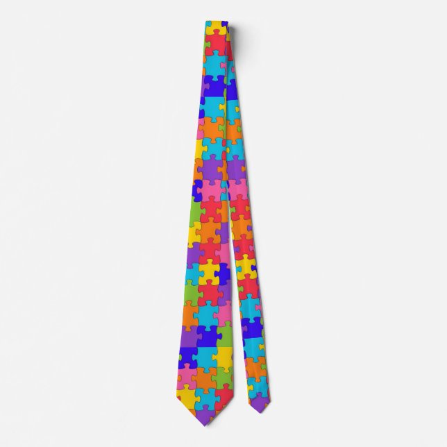 Colourful Jigsaw Puzzle Pieces Happy Puzzler Tie (Front)