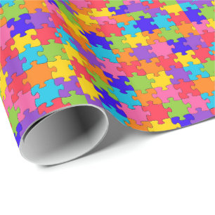 Colourful Jigsaw Puzzle Pieces Happy Puzzler Wrapping Paper