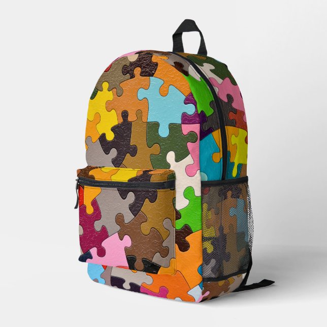 Colourful Jigsaw Puzzle Pieces Printed Backpack (Back Corner Right)