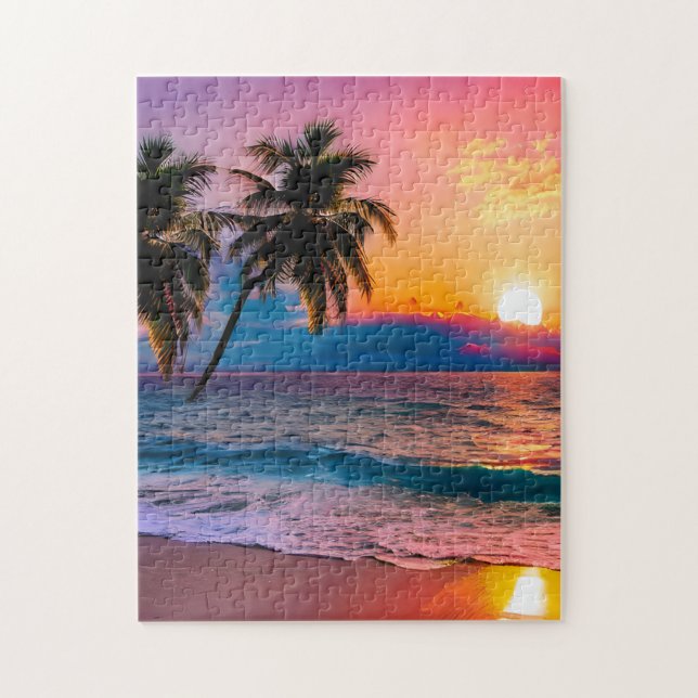 Colourful Jigsaw Puzzle Watercolor Beach Sunset (Vertical)