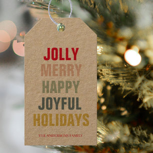 Colourful Jolly Merry Happy Joyful Holidays Gift Tags