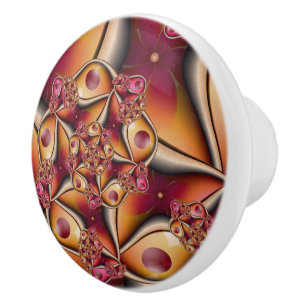 Colourful Joy Abstract Red Orange Fantasy Fractal Ceramic Knob
