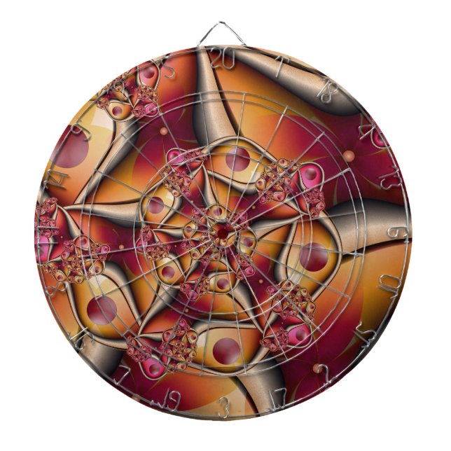 Colourful Joy Abstract Red Orange Fantasy Fractal Dartboard (Front)