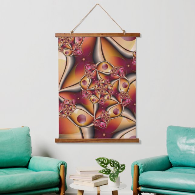 Colourful Joy Abstract Red Orange Fantasy Fractal Hanging Tapestry (Living Room)