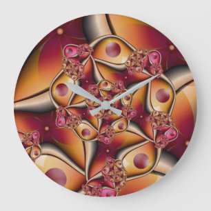 Colourful Joy Abstract Red Orange Fantasy Fractal Large Clock
