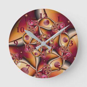 Colourful Joy Abstract Red Orange Fantasy Fractal Round Clock