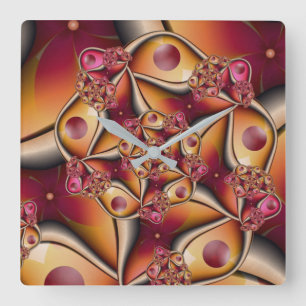 Colourful Joy Abstract Red Orange Fantasy Fractal Square Wall Clock